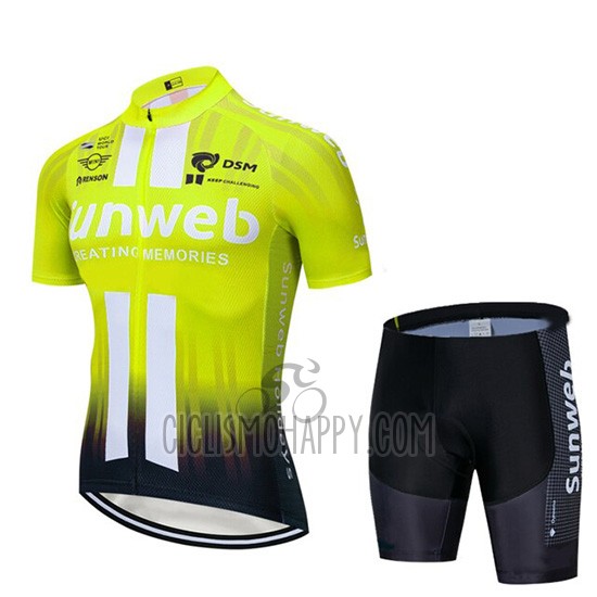 Sunweb Cycling Jersey Bib Short 2019 Short Sleeve Yellow White